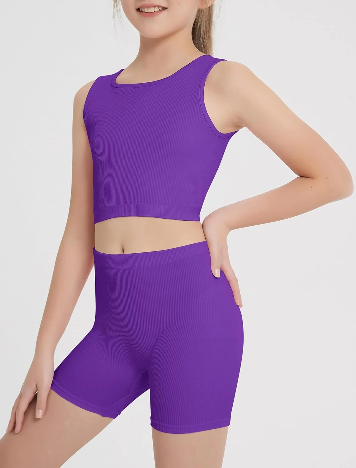 ست لباس ورزشی دو تکه دخترانه EXARUS شامل تاپ کوتاه و شورت ورزشی تابستانی مناسب کودکان 6 تا 14 سال