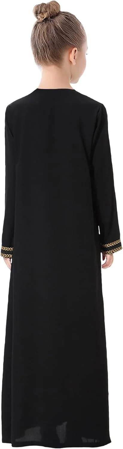 لباس عبا آستین بلند دخترانه مسلمان با گلدوزی طلایی مناسب عید و مراسم مذهبی