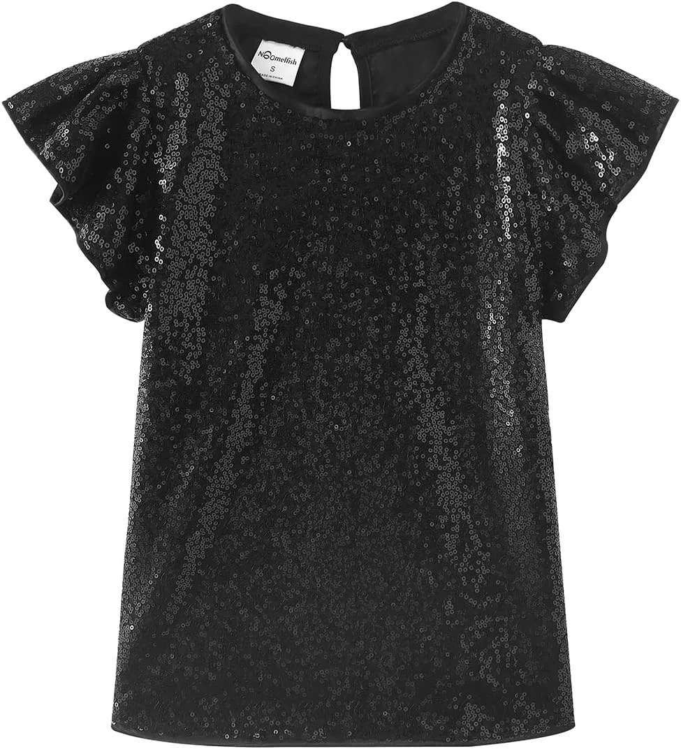 بلوز پولک‌دار آستین کوتاه دخترانه مناسب مهمانی و درخشش (۵ تا ۱۲ سال)