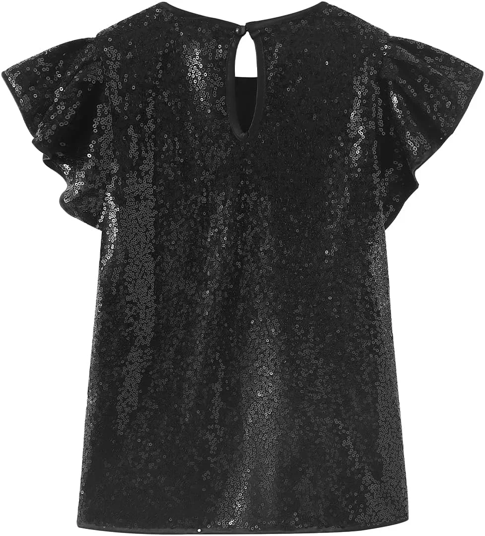 بلوز پولک‌دار آستین کوتاه دخترانه مناسب مهمانی و درخشش (۵ تا ۱۲ سال)