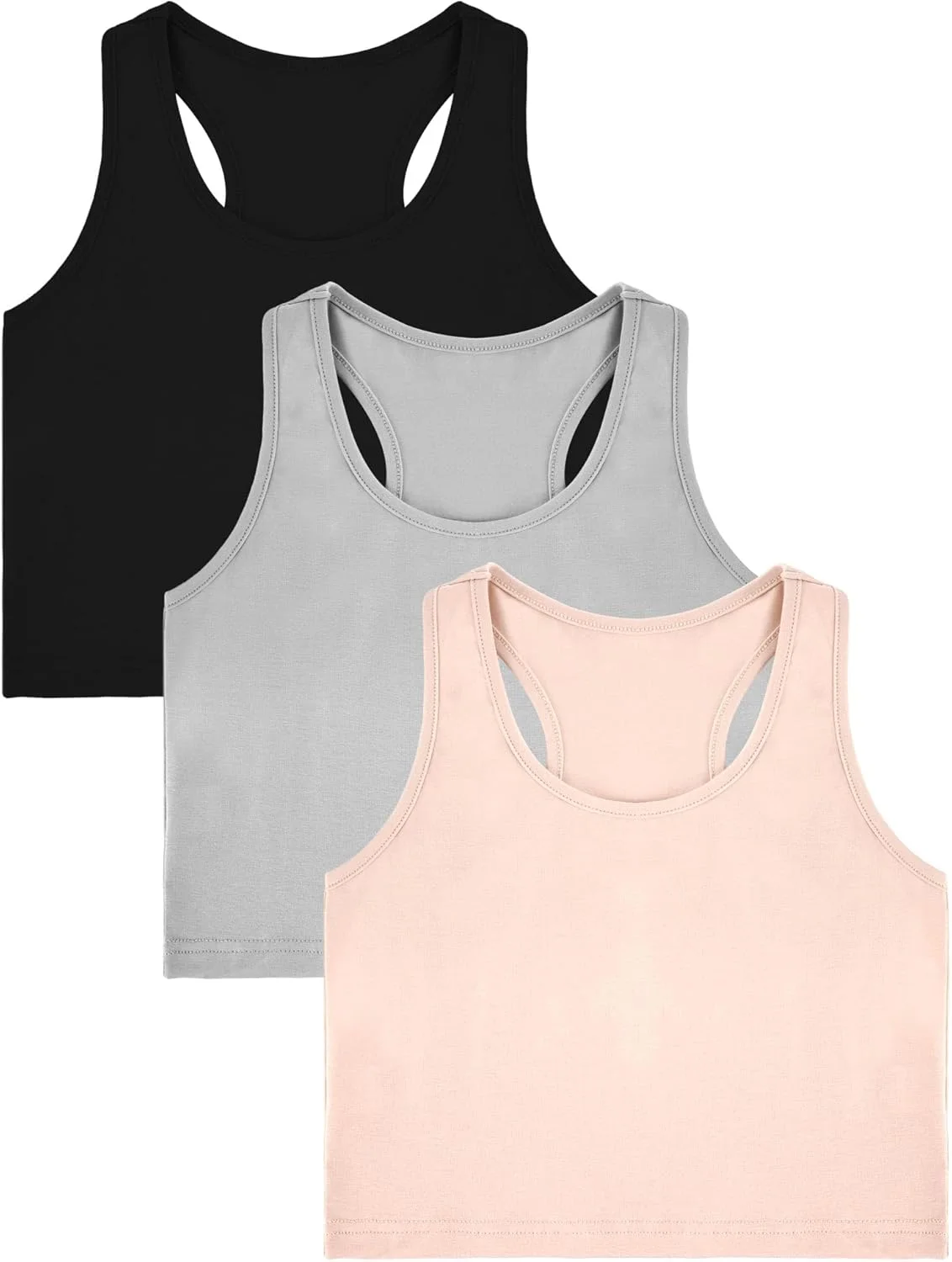 ست ۳ عددی تاپ ورزشی دخترانه، تاپ رکابی پشت باز، تاپ بدون آستین، جلیقه ورزشی مناسب ژیمناستیک کودکان