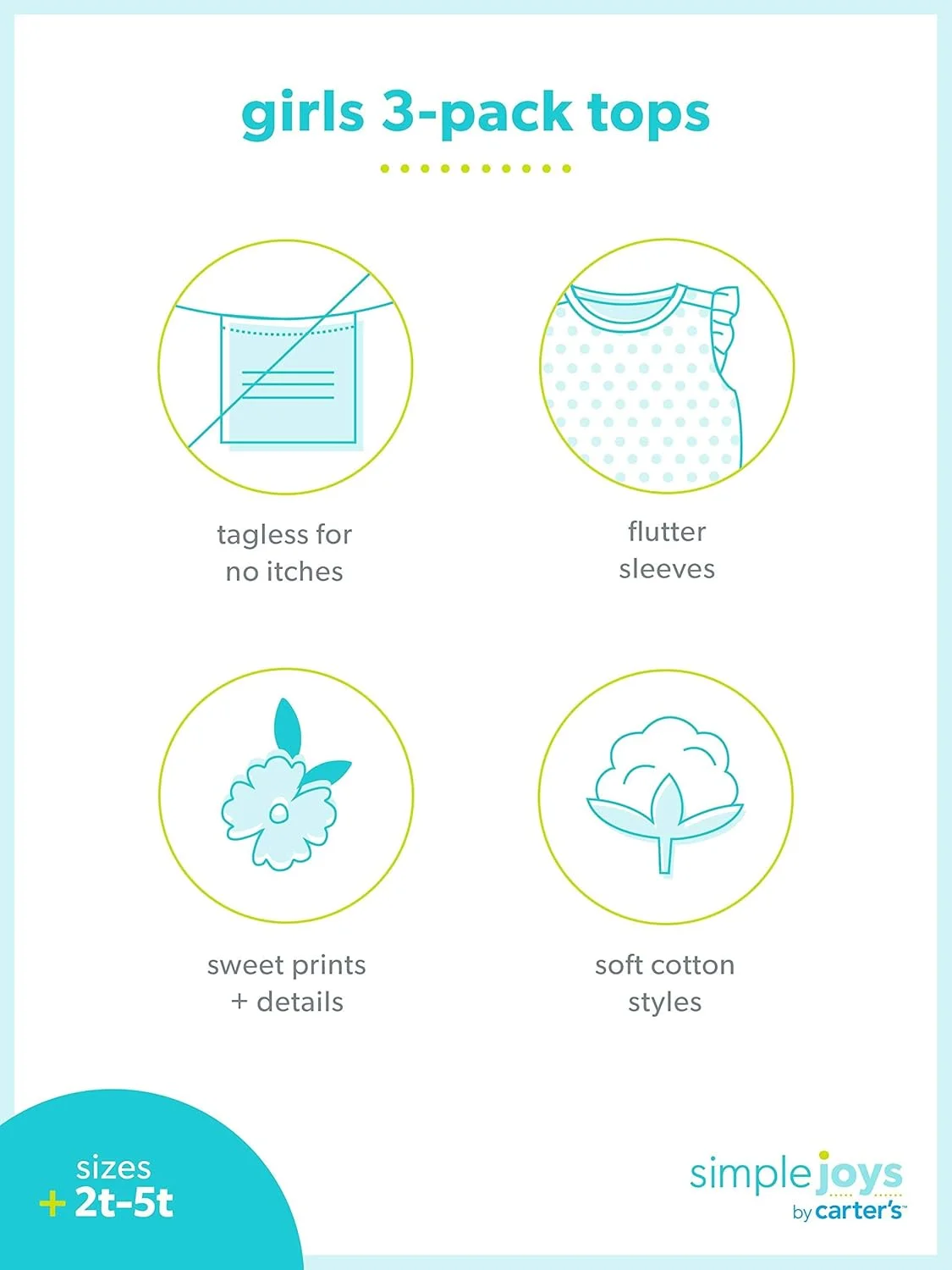 تی شرت ها و تاپ های آستین کوتاه دخترانه کارترز، بسته های چندتایی