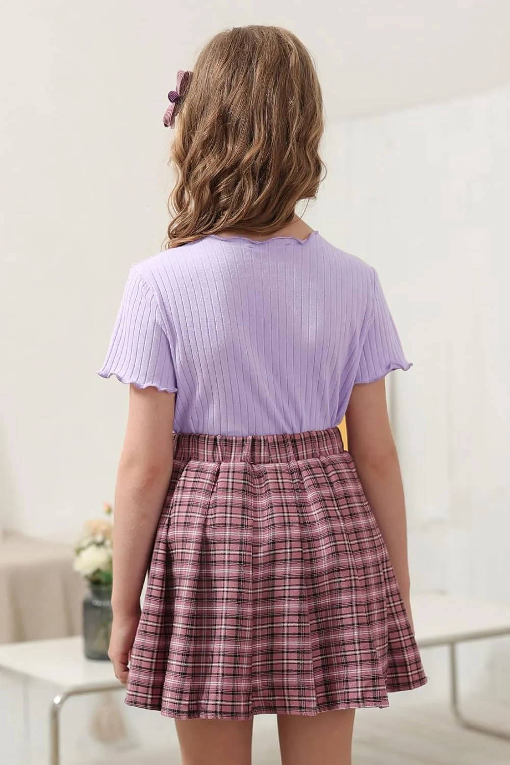 ست 2 عددی تیشرت دخترانه یقه گرد، آستین کوتاه، طرح ساده و بافتنی مناسب 4 تا 14 سال