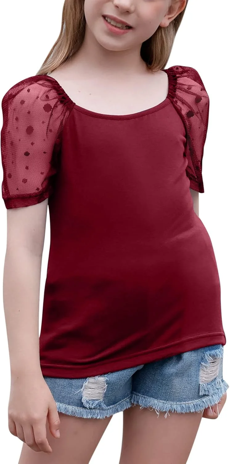 گورلیا تاپ توری دابی آستین رگلان دخترانه، بلوز تی شرت یقه مربعی مناسب سایز 4 تا 14 سال