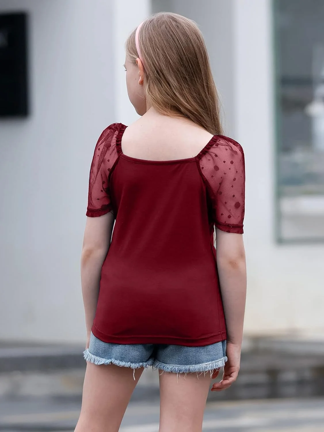 گورلیا تاپ توری دابی آستین رگلان دخترانه، بلوز تی شرت یقه مربعی مناسب سایز 4 تا 14 سال