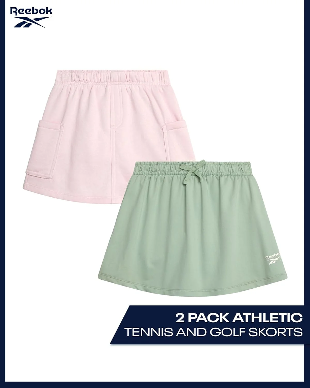 دامن شلواری ورزشی دخترانه ریباک - بسته 2 عددی مناسب تنیس و گلف (سایز 7-12)