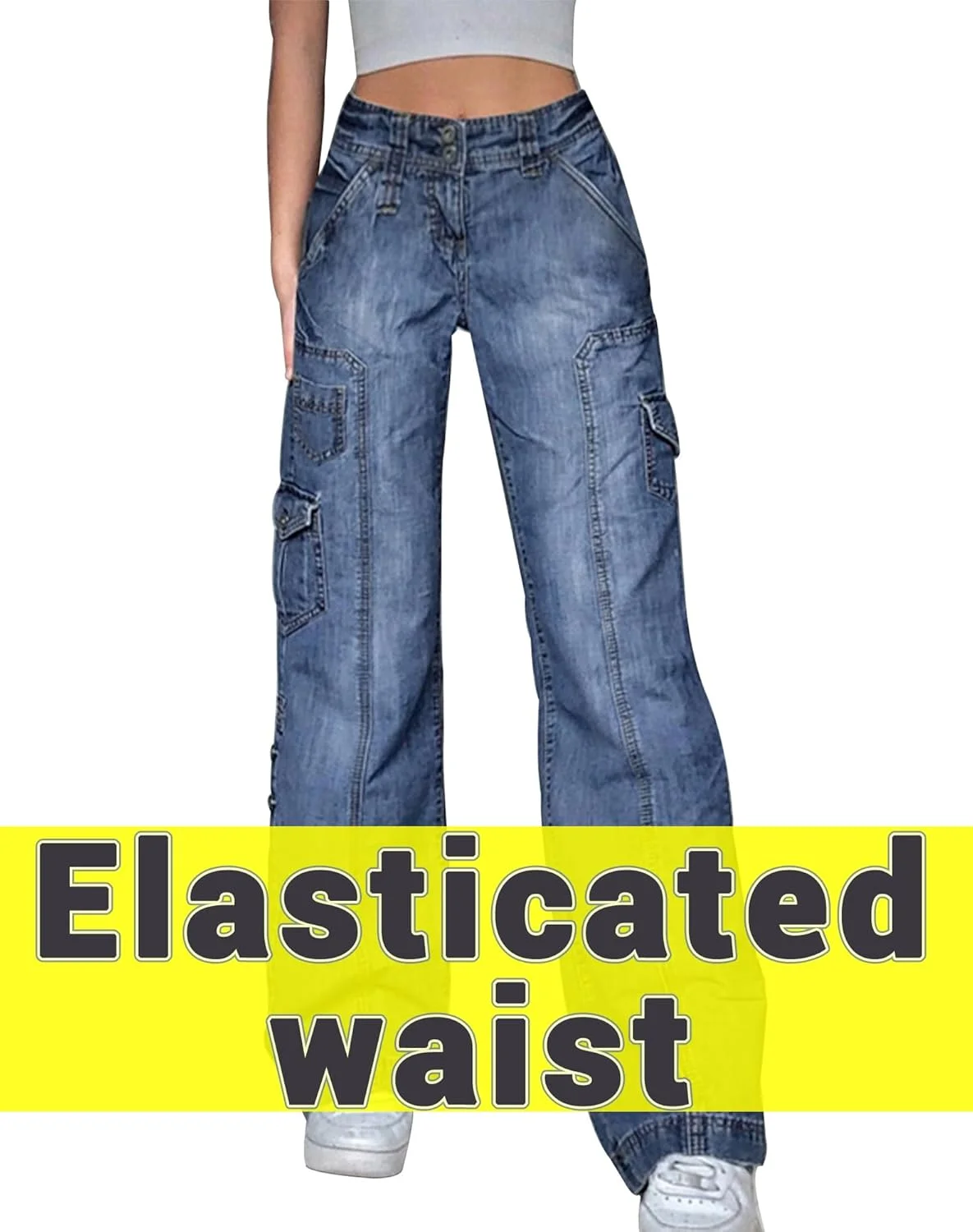 شلوار جین ستاره‌ای زنانه، جیب‌دار، پاچه گشاد، شلوار جین راسته زنانه Y2k، شلوار کژوال خیابانی