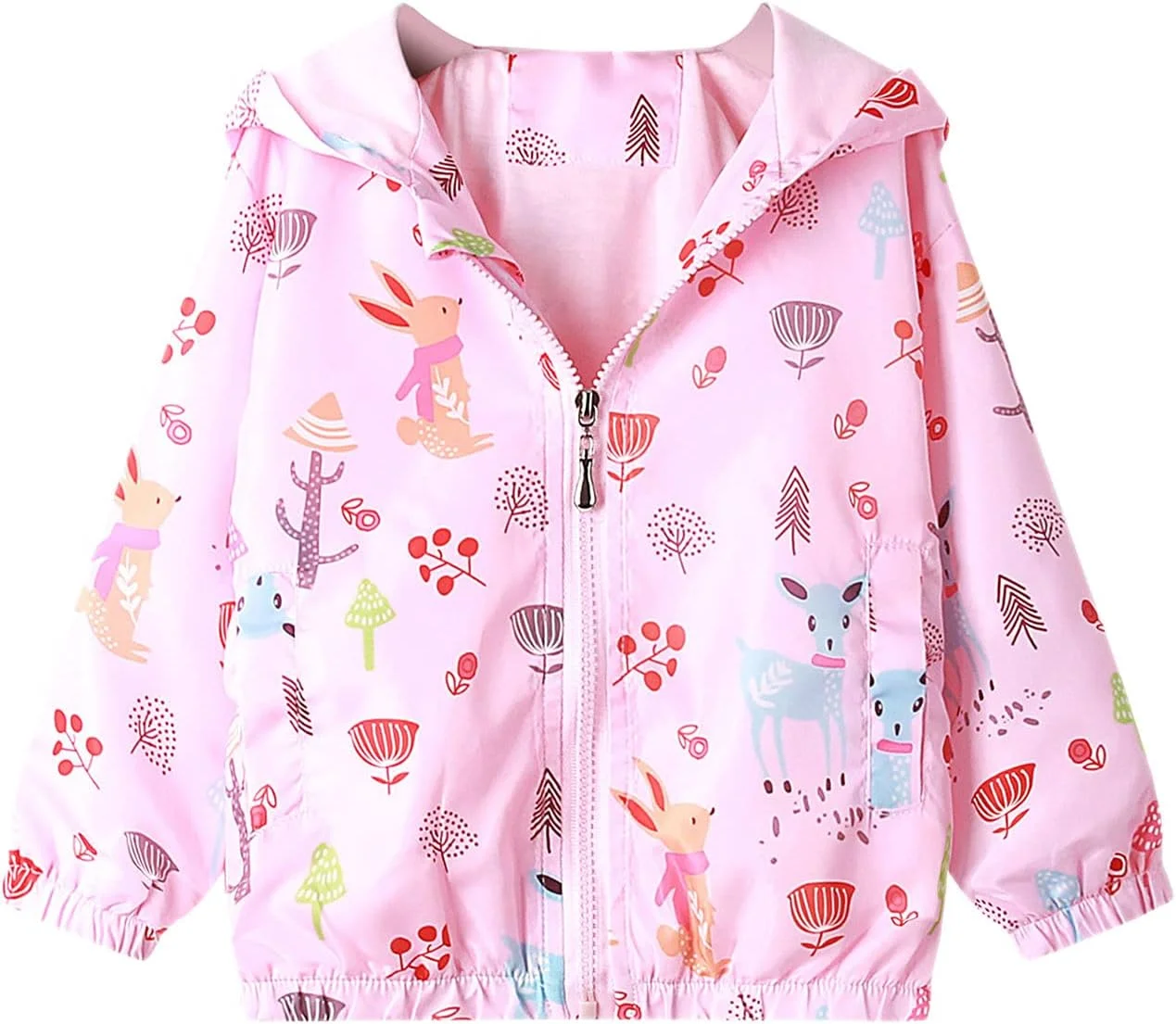 کاپشن دخترانه کلاه دار، لباس بیرونی بچه گانه، بادگیر ضد آب و ضد باد، کت آستین بلند کودک نوپا، ضد آفتاب، ضد مه، بارانی، لباس دختر بچه، زیپ دار، سبک وزن، نرم و نازک، مناسب سن 1 تا 7 سال