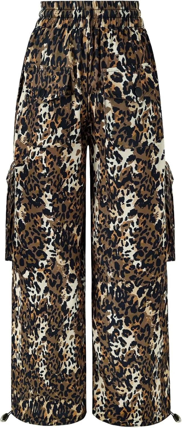 شلوار کارگو جاگر دخترانه، شلوار پارچه ای با کمر کشی و جیب، شلوار کارگو برای دختران نوجوان 7-14 سال