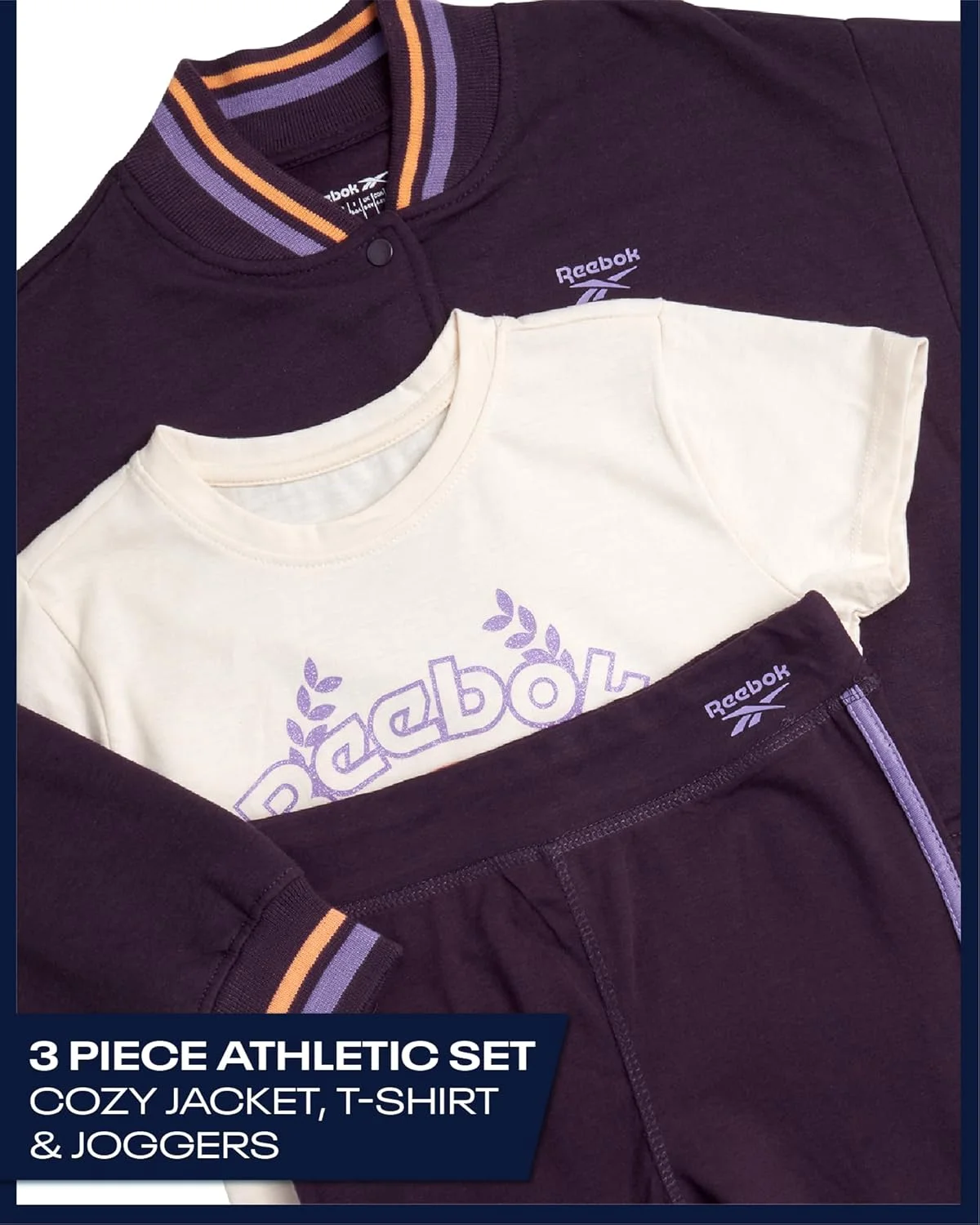 ست لباس ورزشی دخترانه ریباک - شامل تیشرت سه تکه، هودی پشمی و شلوار گرمکن ست لباس ورزشی دخترانه ریباک - شامل تیشرت سه تکه، هودی پشمی و شلوار گرمکن