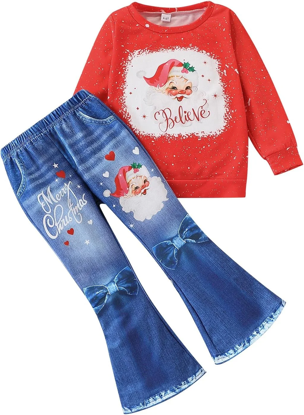 ست لباس دخترانه بچه گانه طرح کریسمس شامل سویشرت طرح بابانوئل و شلوار دمپا گشاد مناسب فصل پاییز و زمستان