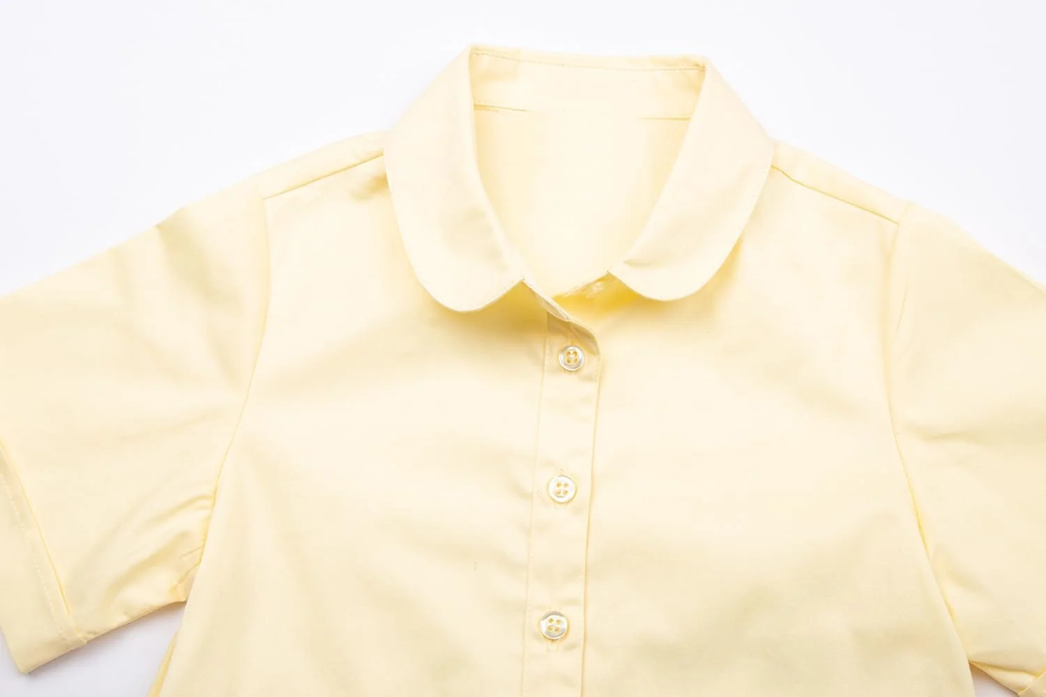 پیراهن دخترانه آستین کوتاه یقه پیتر پن دکمه دار