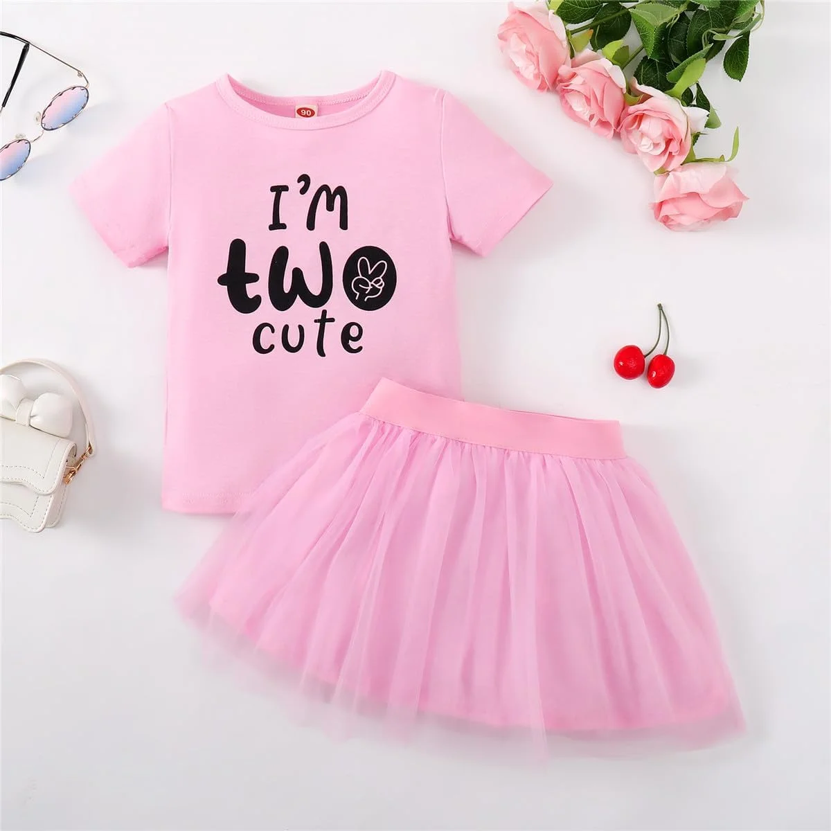 لباس تولد دو سالگی دخترانه، تیشرت بامزه "من دو ساله هستم" + دامن توتو، لباس تولد 2 سالگی دخترانه