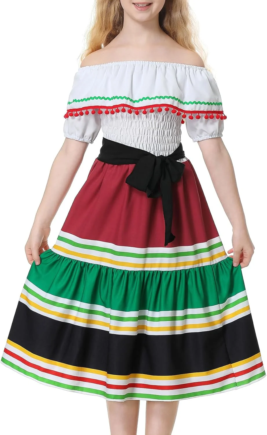 لباس دخترانه دوریو، لباس دخترانه به سبک مکزیکی برای مهمانی، هالووین، کریسمس، کارناوال برای 4 تا 12 سال