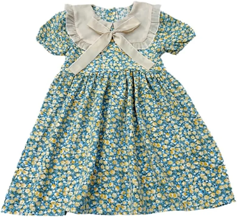 لباس دخترانه بدون آستین طرح گلدار Motteecity، سرمه ای، سایز 3T