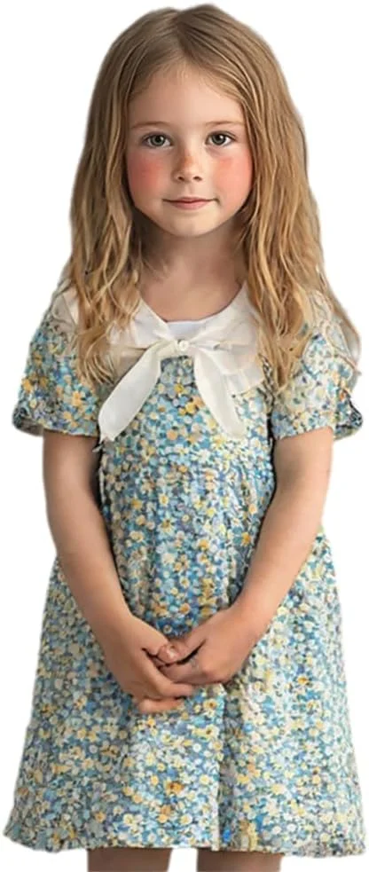 لباس دخترانه بدون آستین طرح گلدار Motteecity، سرمه ای، سایز 3T