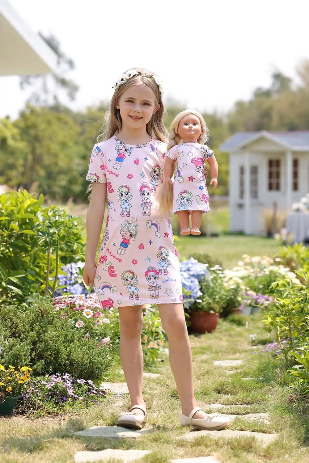 ست لباس دخترانه و عروسکی Bow Dream، پیراهن آستین کوتاه صورتی ست لباس دخترانه و عروسکی Bow Dream، پیراهن آستین کوتاه صورتی