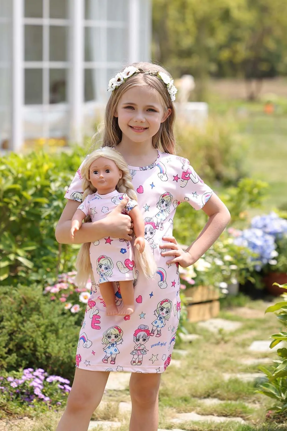 ست لباس دخترانه و عروسکی Bow Dream، پیراهن آستین کوتاه صورتی ست لباس دخترانه و عروسکی Bow Dream، پیراهن آستین کوتاه صورتی