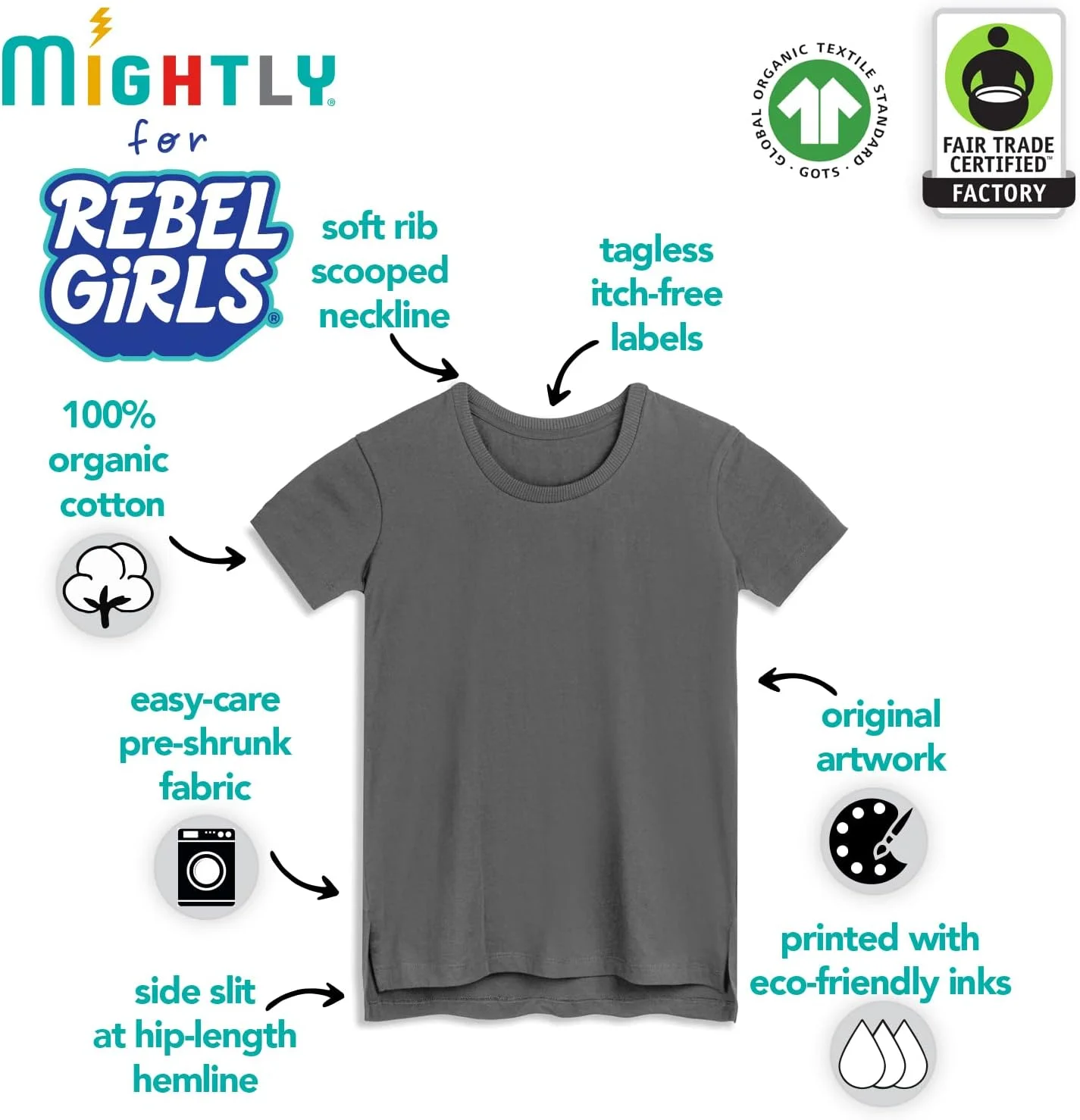 تی‌شرت آستین کوتاه یقه گرد دخترانه | 100% پنبه ارگانیک، لباس‌های شیک و غیررسمی رنگارنگ