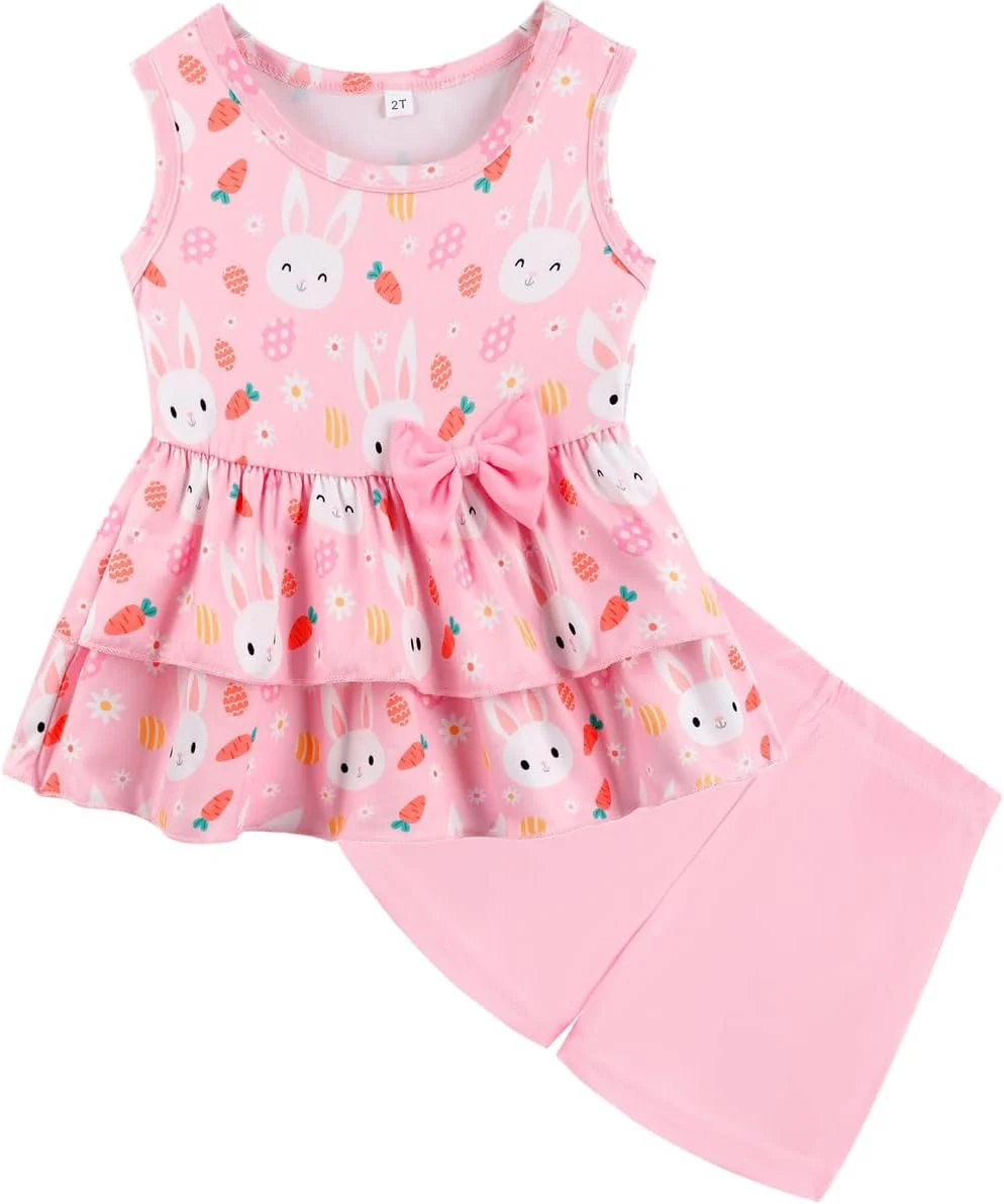 ست لباس دو تکه دخترانه Zarmfly، تاپ بدون آستین پاپیونی و شورت، لباس های زیبا برای دختران نوپا