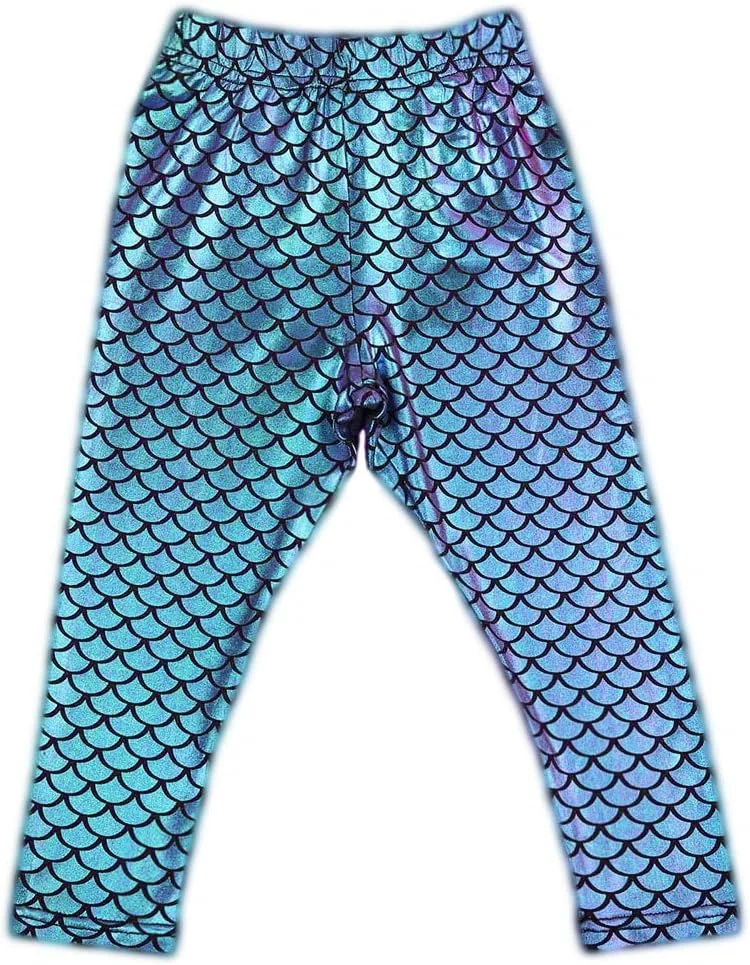 لباس دخترانه بچه گانه طرح پولک ماهی پری دریایی، شلوار ساپورت کشی کمر بلند، لباس های براق تابستانی دخترانه