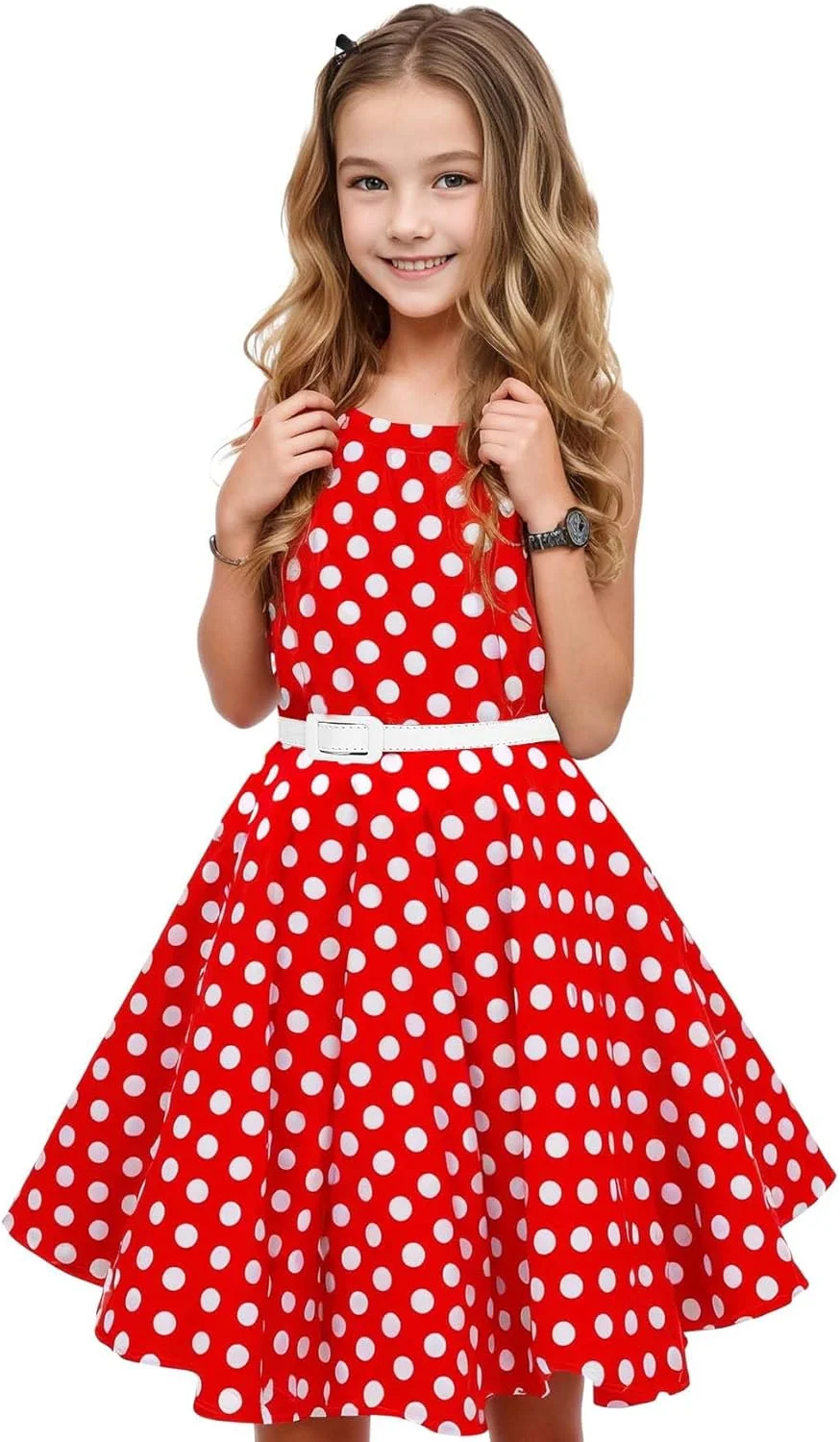 پیراهن دخترانه HB HBB MAGIC، مدل قدیمی، مناسب دهه 50، دامن چرخشی، لباس مجلسی، سایز 6-14، بدون آستین، لباس بچه گانه