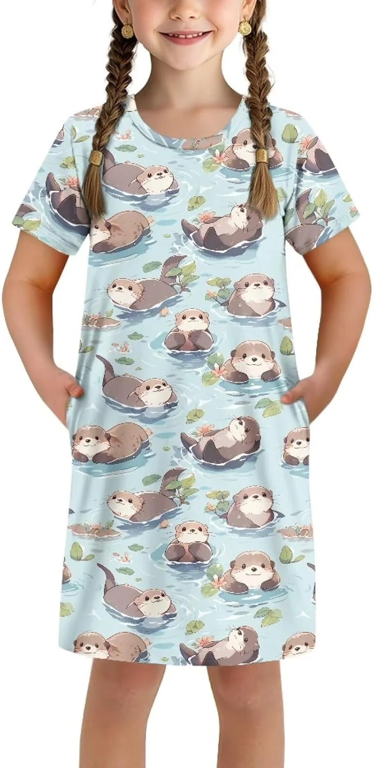 لباس آستین کوتاه تابستانی دخترانه Yruonazao با جیب