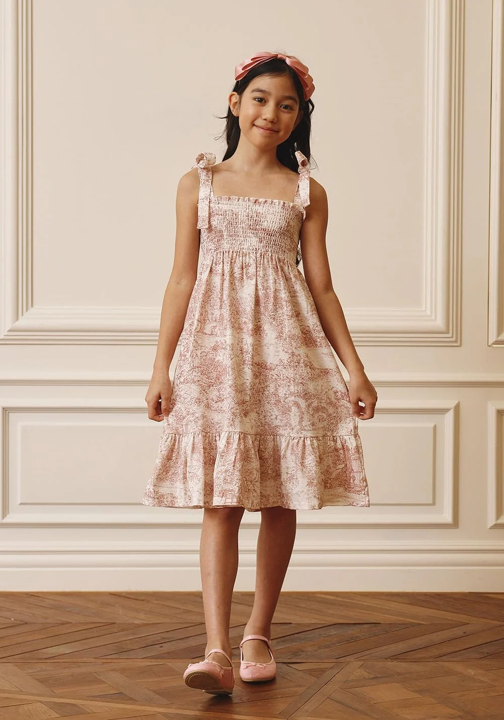 لباس نخی کلاسیک دخترانه، لباس یونکی، لباس بدون آستین نخی غیر رسمی برای کودکان