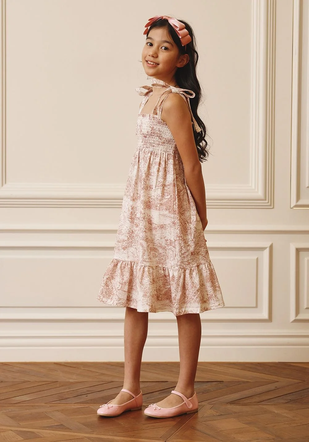 لباس نخی کلاسیک دخترانه، لباس یونکی، لباس بدون آستین نخی غیر رسمی برای کودکان