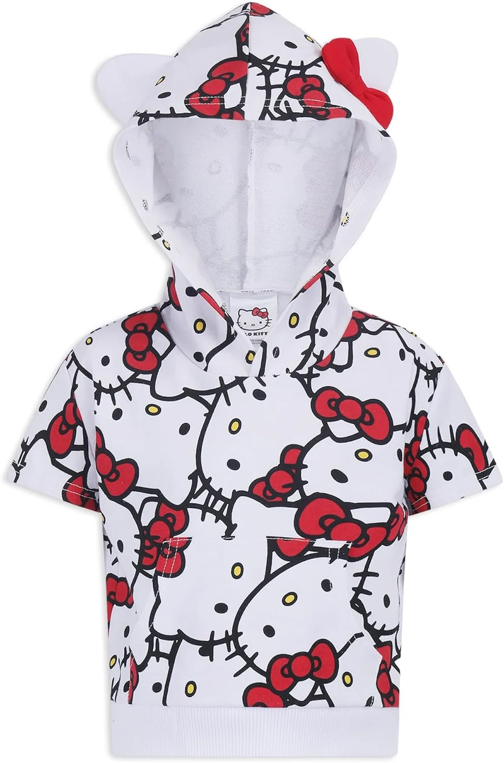 ست تی‌شرت کلاهدار و شلوارک دخترانه هلو کیتی با جیب کانگورویی کاربردی، مناسب کودکان نوپا و بزرگسال (بسته 2 عددی)
