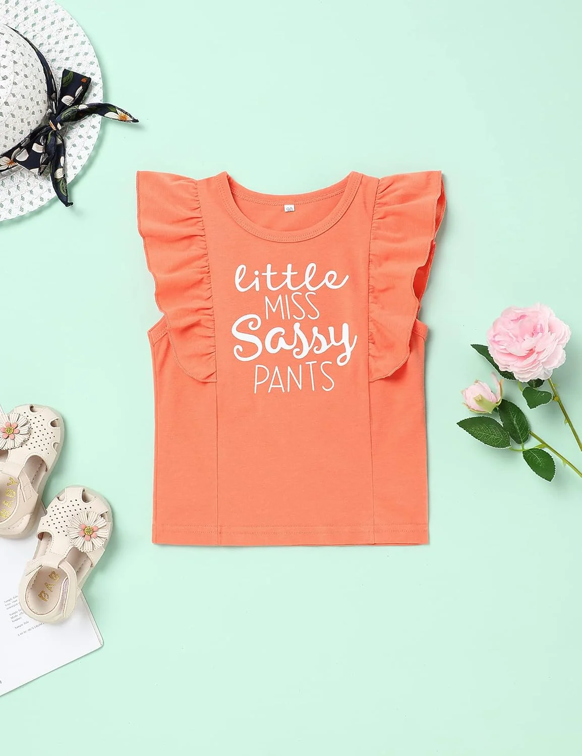 ست لباس تابستانی دخترانه شامل تاپ گلدار، شلوارک و هدبند