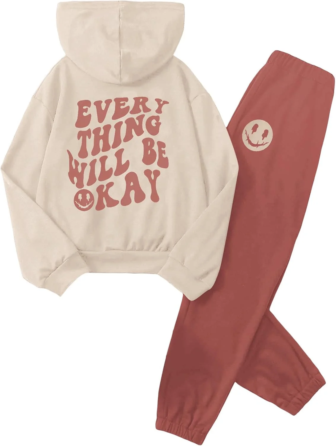 ست لباس راحتی دخترانه SOLY HUX، شامل هودی آستین بلند گرافیکی و شلوار گرمکن، مناسب فصل پاییز