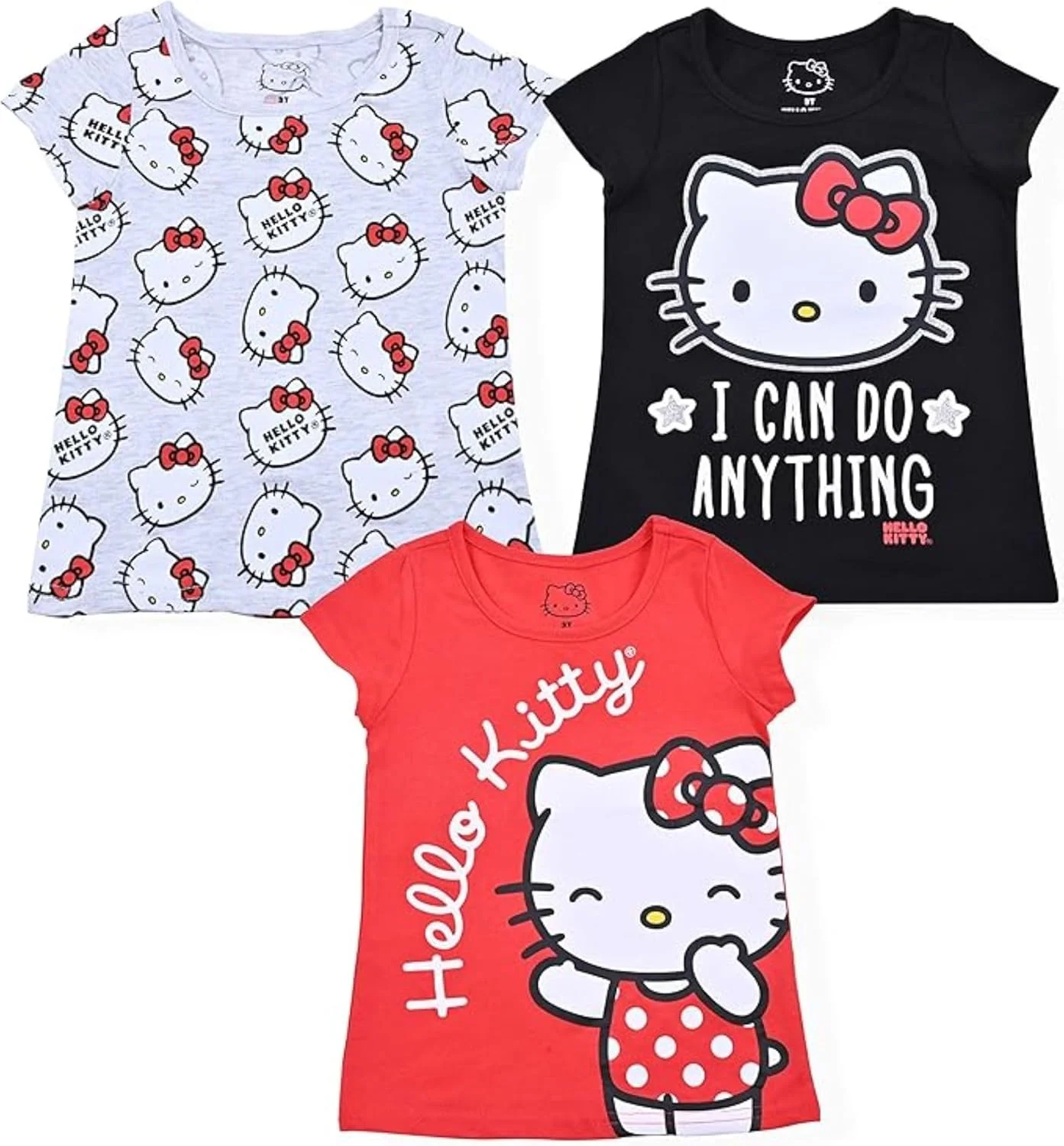 تی‌شرت آستین کوتاه دخترانه طرح هلو کیتی (بسته 3 عددی)