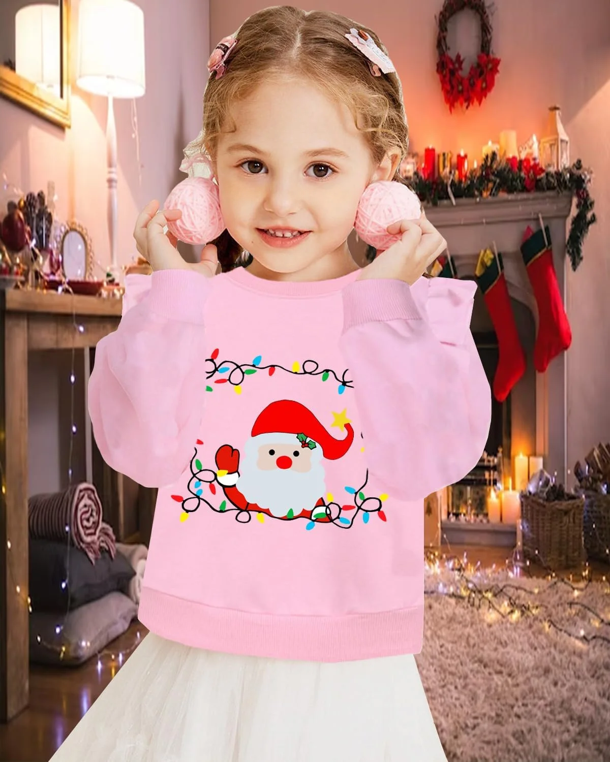 سویشرت دخترانه بچه گانه CM-Kid با آستین بلند چین دار طرح گوزن شمالی، آدم برفی و دایناسور، مناسب برای دختران 2 تا 7 سال