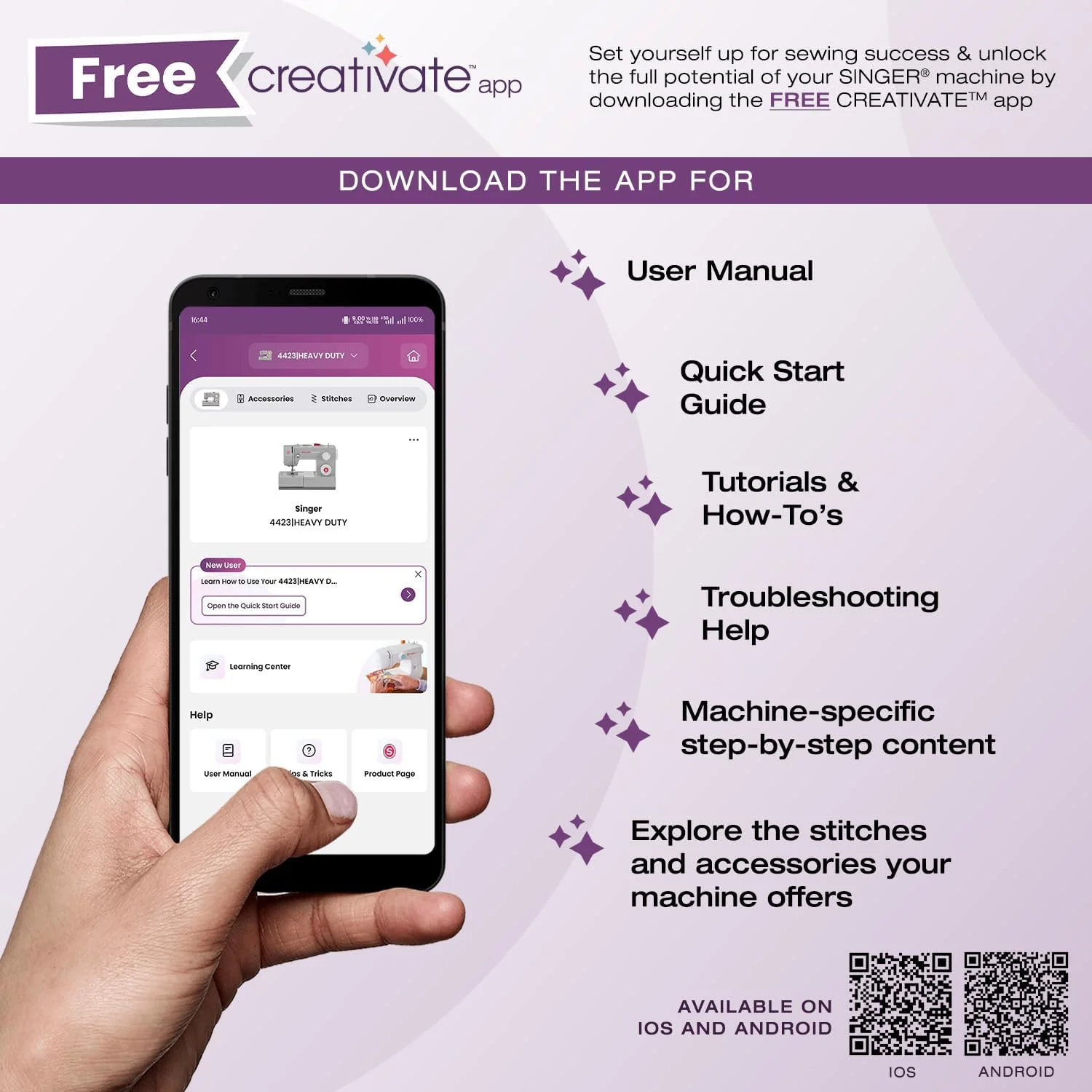 چرخ خیاطی کامپیوتری SINGER Heavy Duty 6600C Sterling به همراه کیت لوازم جانبی | موتور قدرتمند با قابلیت نفوذ بالا، 215 طرح دوخت، بدنه تمام فلزی، صفحه نمایش LCD و جادکمه یک مرحله ای