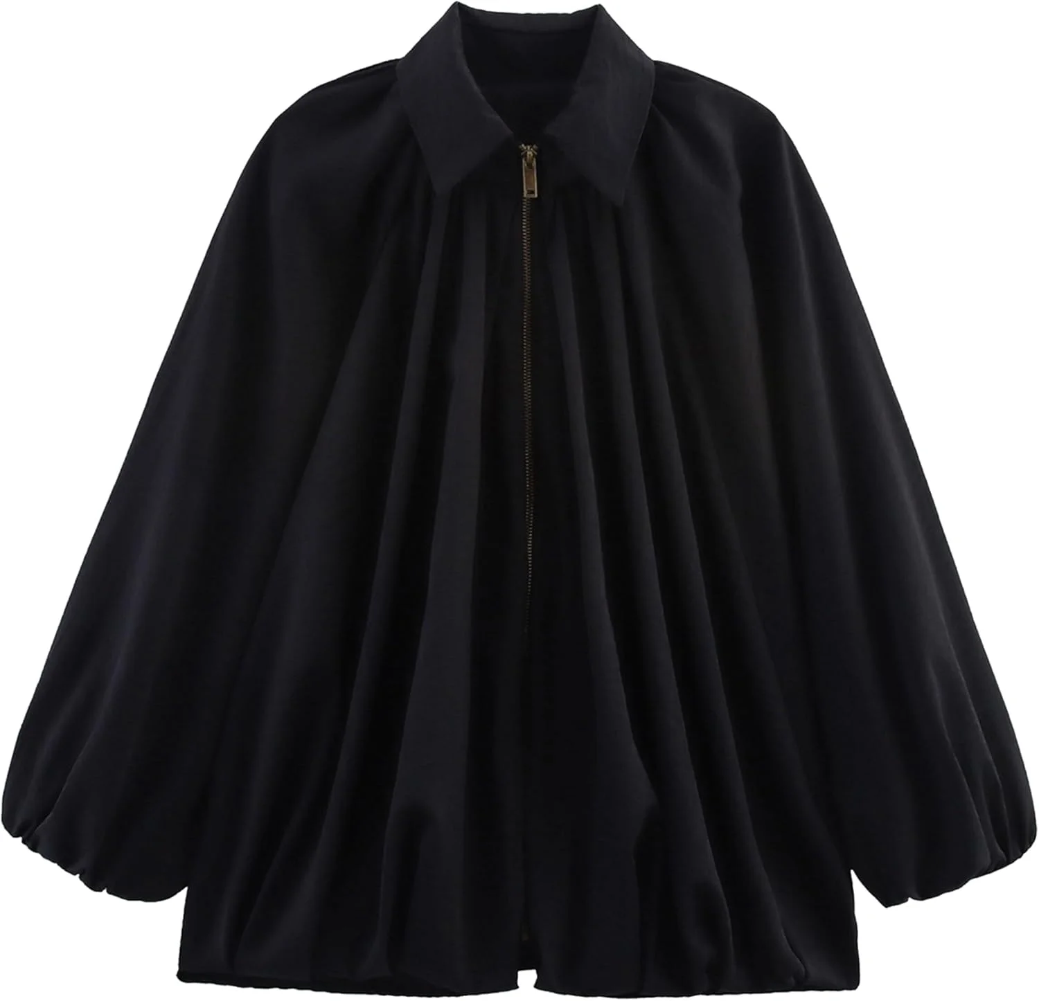 کت های بمبر پفی زنانه Hvewarm، آستین های حبابی پلیسه دار سبک وزن، یقه برگردان، پیراهن های زیپ دار، لباس خیابانی