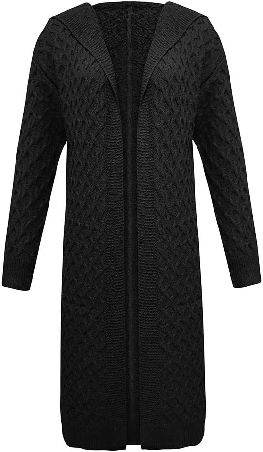 کت سویشرت کلاه دار زنانه، ژاکت بافتنی گرم زمستانی آستین بلند زنانه، XL، مشکی