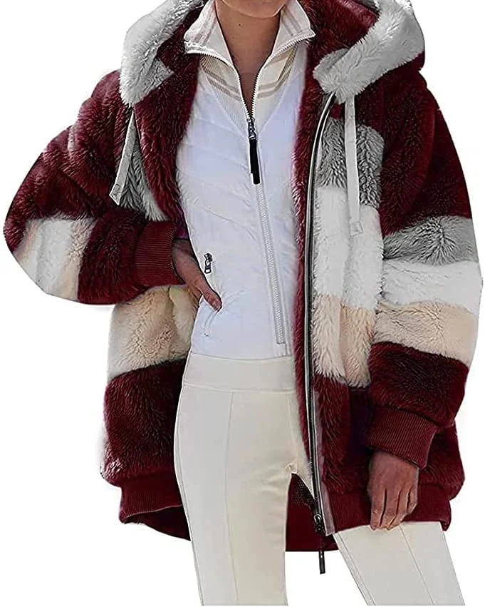 ژاکت پشمی تدی زنانه، ژاکت پشمی دخترانه، ژاکت بلند گرم و لحافی، کت زمستانی راحت پشمی مصنوعی، کت تدی گرم، ژاکت کلاه دار سبک و بزرگ، ژاکت مخملی، لباس ژاکت مخملی کلاه دار