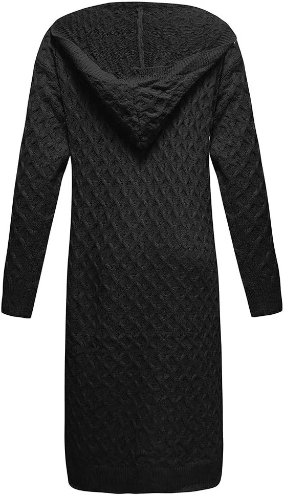 کت سویشرت کلاه دار زنانه، ژاکت بافتنی گرم زمستانی آستین بلند زنانه، XL، مشکی