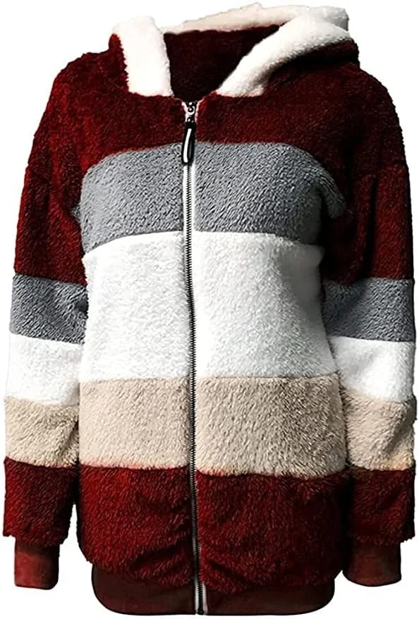 ژاکت پشمی تدی زنانه، ژاکت پشمی دخترانه، ژاکت بلند گرم و لحافی، کت زمستانی راحت پشمی مصنوعی، کت تدی گرم، ژاکت کلاه دار سبک و بزرگ، ژاکت مخملی، لباس ژاکت مخملی کلاه دار