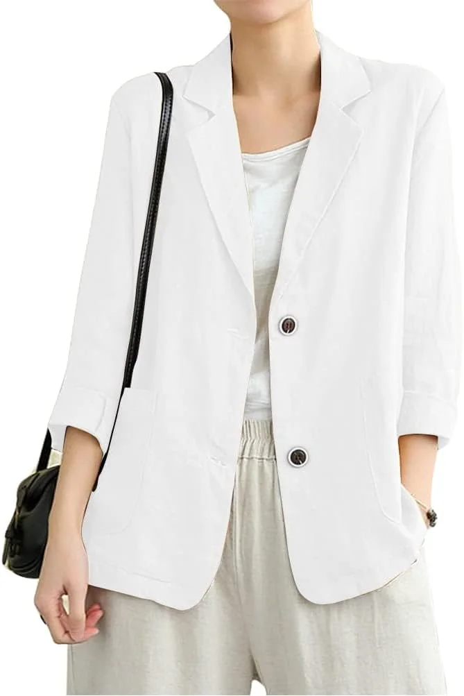 کت تک زنانه آیده‌آل سانکسون، آستین بلند، گشاد و غیر رسمی، از جنس کتان و لینن