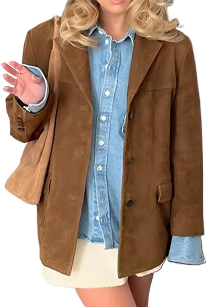 کت جیر زنانه IDEALSANXUN، مد پاییز و زمستان، کت بلیزر چرم مصنوعی بزرگ و غیر رسمی، کت ترنچ