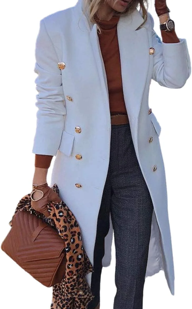 پالتوهای پشمی زنانه IDEALSANXUN، مناسب پاییز و زمستان، مدل بلند، کت ترنچ دکمه دوبل، کت بلیزر، اورکت