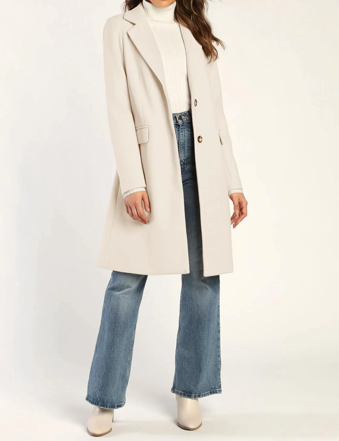 کت پشمی زنانه IDEALSANXUN، مناسب پاییز و زمستان، یقه برگردان، کت ترنچ، کت بلیزر بلند