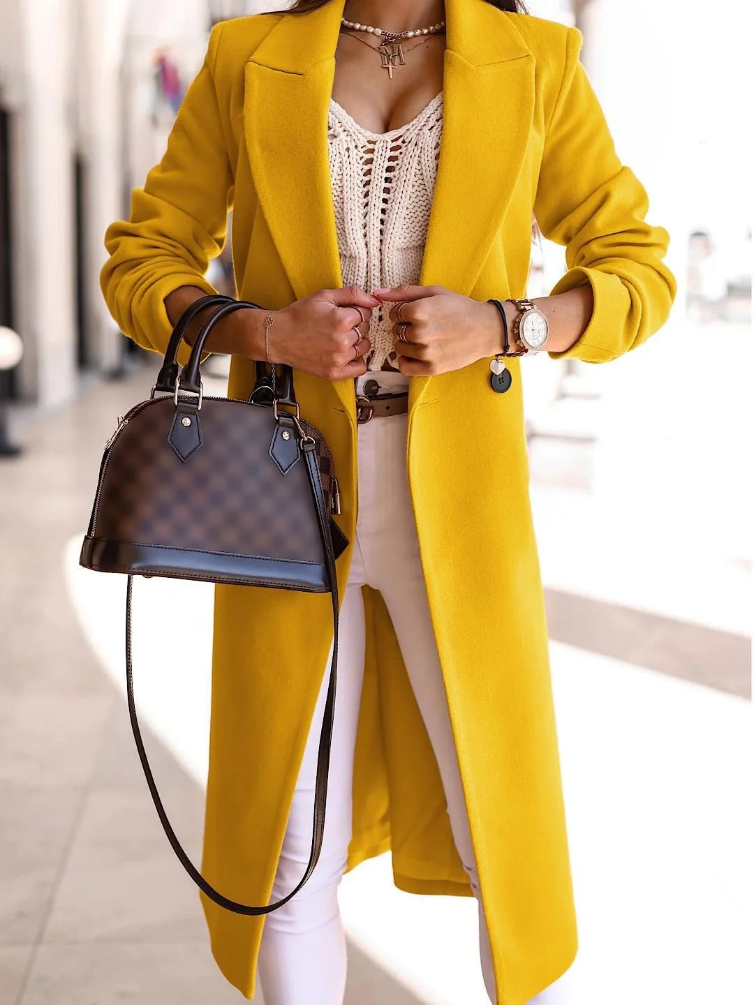 پالتوهای بلند پشمی زنانه IDEALSANXUN، کت ترنچ پاییزه و زمستانه، کت بلیزر دکمه دوبل، اورکت