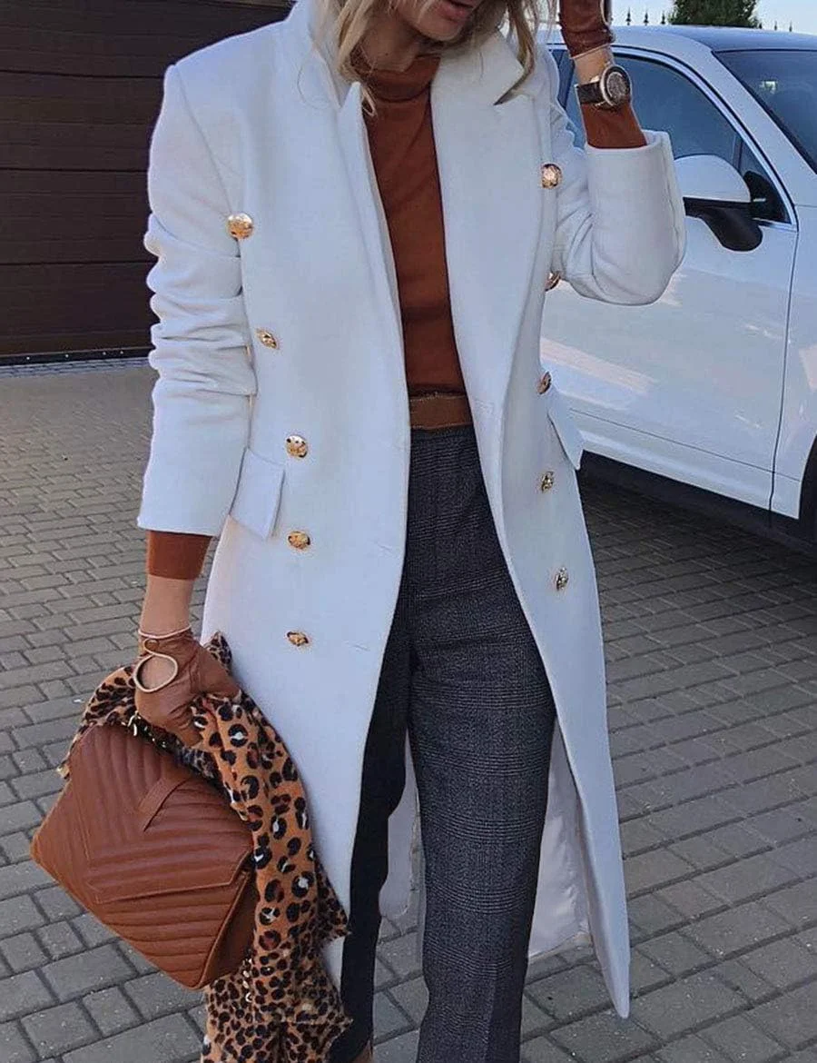 پالتوهای پشمی زنانه IDEALSANXUN، مناسب پاییز و زمستان، مدل بلند، کت ترنچ دکمه دوبل، کت بلیزر، اورکت