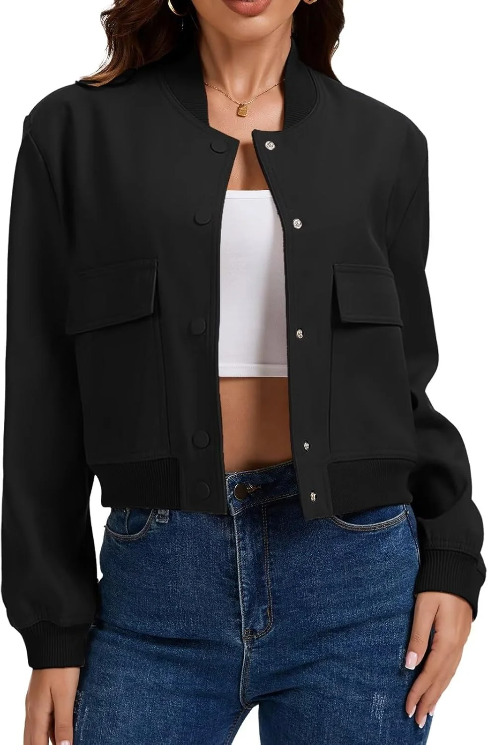 کت کوتاه زنانه imbpceu، کت های آستین بلند غیر رسمی دکمه دار با جیب، مشکی L