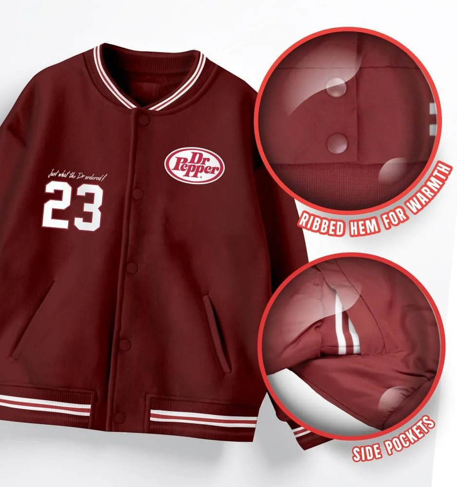 ژاکت بمب افکن زنانه آیزاک موریس لیمیتد با طرح نوشابه دکتر پپر - ژاکت سبک وزن زیپ‌دار به سبک کالج برای نوجوانان