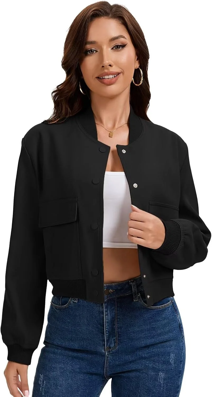 کت کوتاه زنانه imbpceu، کت های آستین بلند غیر رسمی دکمه دار با جیب، مشکی L