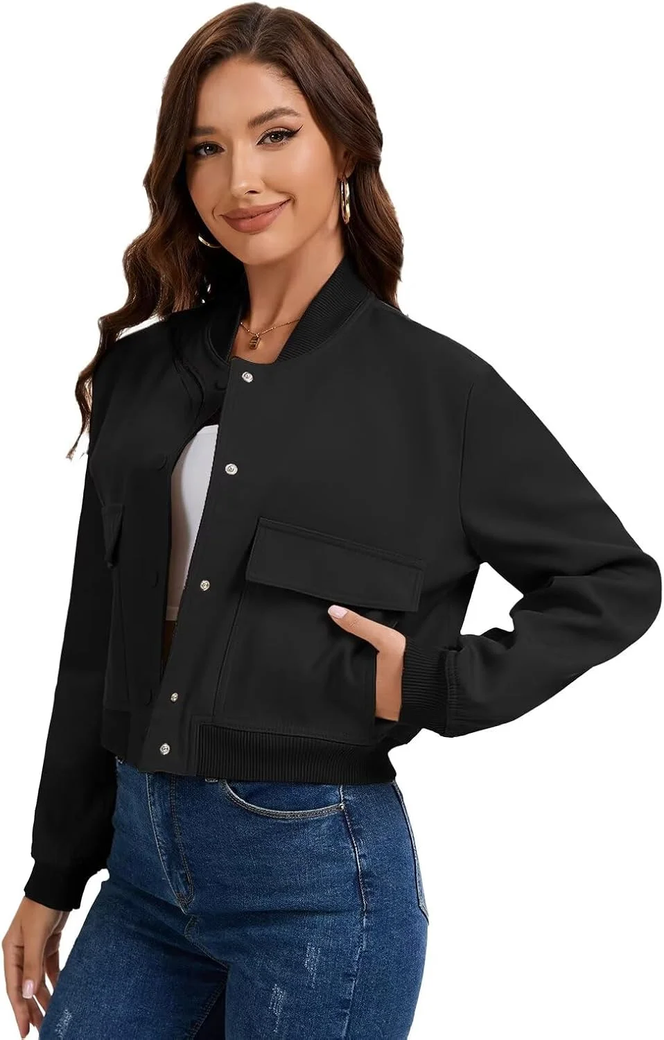 کت کوتاه زنانه imbpceu، کت های آستین بلند غیر رسمی دکمه دار با جیب، مشکی L